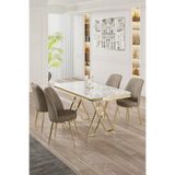 Canisa Vals Serisi 80x130 cm Beyaz Mermer Desen Masa Takımı, Gold Ayaklı, 4 Cappucino Sandalye