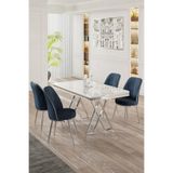 Canisa Vals Serisi 80x130 cm Beyaz Mermer Desen Masa Takımı, Krom Ayaklı, 4 Antrasit Sandalye