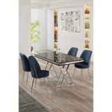 Canisa Vals Serisi 80x130 cm Siyah Mermer Desen Masa Takımı, Krom Ayaklı, 4 Antrasit Sandalye