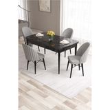 Canisa Ves Serisi 80x132 Açılabilir Mdf Mutfak Masası Takımı Siyah Mermer Desen Masa 4 Gri Sandalye
