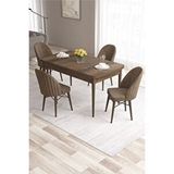 Canisa Ves Serisi 80x132 Mdf Açılabilir Barok Ahşap Desen Yemek Masası 4 Kahve Sandalye Kahverengi