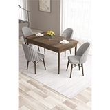 Canisa Ves Serisi 80x132 Mdf Açılabilir Barok Ahşap Desen Yemek Odası Takımı 4 Gri Sandalye Kahverengi