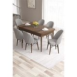 Canisa Ves Serisi 80x132 Mdf Barok Ahşap Desen Masa 6 Gri Sandalye Mutfak Masası Takımı Kahverengi
