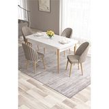 Canisa Ves Serisi 80x132 Mdf Beyaz Doğal Ahşap Ayaklı Masa 4 Cappucino Sandalye Mutfak Masası Takımı
