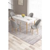 Canisa Ves Serisi 80x132 Mdf Beyaz Masa Doğal Ahşap Ayak 4 Gri Sandalye Mutfak Masası Takımı