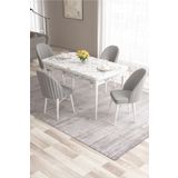 Canisa Ves Serisi 80x132 Mdf Beyaz Mermer Desenli Masa 4 Gri Sandalye Mutfak Masası Takımı