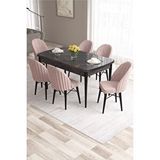 Canisa Ves Serisi 80x132 Mdf Beyaz Mutfak Masası 6 Mürdüm Sandalye Doğal Ahşap Ayaklı