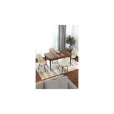 Canisa Via Serisi Barok Ahşap Desen Masa 80x132 cm Açılabilir 4 Sandalye Krem Mutfak Masa Takımı
