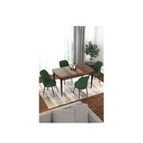 Canisa Via Serisi Barok Ahşap Desen Masa 80x132 cm Açılabilir 4 Sandalye Su Yeşili Mutfak Masa Takımı