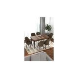 Canisa Via Serisi Barok Ahşap Desen Masa 80x132 cm Açılabilir 6 Sandalye Kahverengi Mutfak Masa Takımı