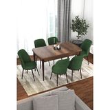 Canisa Via Serisi Barok Ahşap Desen Masa 80x132 cm Açılabilir 6 Sandalye Su Yeşili Mutfak Masa Takımı
