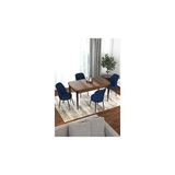 Canisa Via Serisi Barok Ahşap Desen Masa 80x132 cm Açılabilir Mutfak Masa Takımı, 4 Sandalye Lacivert Mutfak Masa Takımı