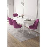 Canisa Via Serisi Beyaz Masa 80x132 cm Açılabilir 4 Sandalye Mor Mutfak Masa Takımı