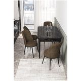 Canisa Via Serisi Siyah Mermer Desen Masa 80x132 cm Açılabilir 4 Sandalye Kahverengi Mutfak Masa Takımı