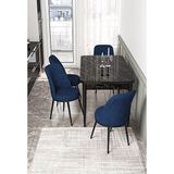 Canisa Via Serisi Siyah Mermer Desen Masa 80x132 cm Açılabilir 4 Sandalye Lacivert Mutfak Masa Takımı