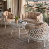 Canisa Viola Serisi 1. Sınıf 2+1+1 Beyaz Rattan Cappucino Minder Bahçe Balkon Oturma Koltuk Takımı - 90 X 90