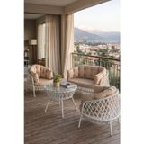 Canisa Viola Serisi 1. Sınıf 2+1+1 Beyaz Rattan Cappucino Minder Bahçe Balkon Oturma Koltuk Takımı