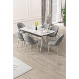 Canisa Weps Serisi 89x150 Açılabilir Lak Panel Rampla Gri Krom Ayak Masa Takımı, 6 Gri Sandalye
