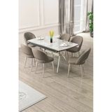 Canisa Weps Serisi 89x150 Açılabilir Lak Panel Rampla Gri Krom Ayak Masa Takımı ve 6 Cappucino Sandalye