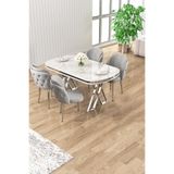 Canisa Zae Serisi 90x168 cm Beyaz Mermer Desen Masa, 4 Gri Sandalye, Krom Ayak