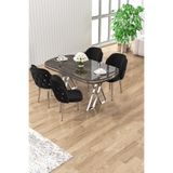 Canisa Zae Serisi 90x168 cm Lak Panel Antrasit İroni Krom Ayak Masa Takımı, 4 Siyah Sandalye