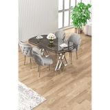 Canisa Zae Serisi 90x168 cm Lak Panel Antrasit İroni Masa, Krom Ayak, 4 Gri Sandalye Takımı