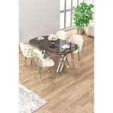 Canisa Zae Serisi 90x168 cm Lak Panel Antrasit İroni Masa, Krom Ayak, 4 Krem Sandalye Takımı