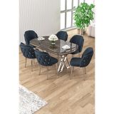 Canisa Zae Serisi 90x168 cm Lak Panel Antrasit Masa Takımı, 6 Antrasit Sandalye, Krom Ayak