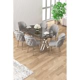 Canisa Zae Serisi 90x168 cm Lak Panel Antrasit Masa Takımı, 6 Gri Sandalye