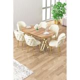 Canisa Zae Serisi 90x168 cm Lak Panel Hazar Gold Ayak Yemek Odası Takımı, 6 Krem Sandalye