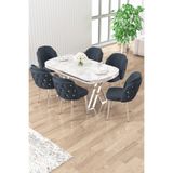 Canisa Zae Serisi 90x168 cm Lak Panel Rampla Gri Masa, Krom Ayak, 6 Antrasit Sandalye Yemek Odası Takımı