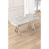 Canisa Zae Serisi 90x168 cm Lak Panel Üst Tabla, Krom Ayak, Rampla Gri Mutfak Masası
