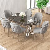 Canisa Zae Serisi 90X168 Gri MDF Lak Panel Masa Takımı 6 Sandalye Modern Tasarım