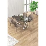 Canisa Zae Serisi 90X168 Lak Panel Antrasit Ironi Krom Ayak Masa Takımı 4 Cappucino Sandalye