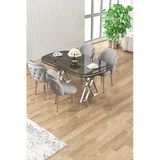 Canisa Zae Serisi 90x168 Lak Panel Antrasit Ironi Krom Ayak Masa Takımı 4 Gri Sandalye
