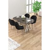 Canisa Zae Serisi 90X168 Lak Panel Antrasit Ironi Krom Ayak Masa Takımı 4 Siyah Sandalye
