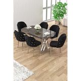 Canisa Zae Serisi 90x168 Lak Panel Antrasit Ironi krom Ayak Masa Takımı 6 Siyah Sandalye