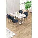 Canisa Zae Serisi 90X168 Lak Panel Beyaz Mermer Desen Krom Ayak Masa Takımı 4 Antrasit Sandalye