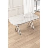 Canisa Zae Serisi 90x168 Lak Panel Krom Ayak Beyaz Mermer Desen Masa