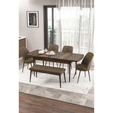 Canisa Zen Serisi Barok Ahşap Desen MDF 80x132 cm Açılabilir 4 Sandalye 1 Pera Bench Kahverengi Mutfak Masa Takımı
