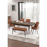 Canisa Zen Serisi Barok Ahşap Desen MDF 80x132 cm Açılabilir 4 Sandalye 1 Pera Bench Kiremit Mutfak Masa Takımı