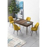 Canisa Zen Serisi Barok Ahşap Desen MDF 80x132 cm Açılabilir 4 Sandalye Hardal Mutfak Masa Takımı