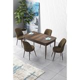 Canisa Zen Serisi Barok Ahşap Desen MDF 80x132 cm Açılabilir 4 Sandalye Kahverengi Mutfak Masa Takımı