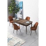 Canisa Zen Serisi Barok Ahşap Desen MDF 80x132 cm Açılabilir 4 Sandalye Kiremit Mutfak Masa Takımı
