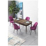 Canisa Zen Serisi Barok Ahşap Desen MDF 80x132 cm Açılabilir 4 Sandalye Mor Mutfak Masa Takımı
