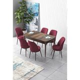 Canisa Zen Serisi Barok Ahşap Desen MDF 80x132 cm Açılabilir 6 Sandalye Bordo Mutfak Masa Takımı