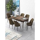 Canisa Zen Serisi Barok Ahşap Desen MDF 80x132 cm Açılabilir 6 Sandalye Kahverengi Mutfak Masa Takımı