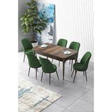 Canisa Zen Serisi Barok Ahşap Desen MDF 80x132 cm Açılabilir 6 Sandalye Su Yeşili Mutfak Masa Takımı