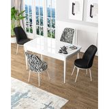 Canisa Zen Serisi Beyaz Masa MDF 80x132 cm Açılabilir 2 Siyah 2 Zebra Desen Sandalye Mutfak Masa Takımı