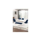 Canisa Zen Serisi Beyaz Masa MDF 80x132 cm Açılabilir 4 Sandalye 1 Pera Bench Lacivert Mutfak Masa Takımı